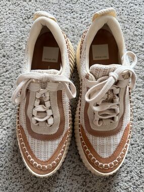 Dolce Vita Neutral Knit & Tan Suede Platform Sneakers